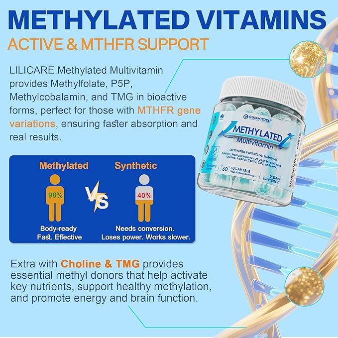 2 Pack Methylated Multivitamin for Men &amp Women Gummies + Greens &amp Mushroom Blend Methylfolate &amp B12 TMG Choline Daily Vitamin A C D3K2 E B Complex Coq10 ALA for Overall Wellness