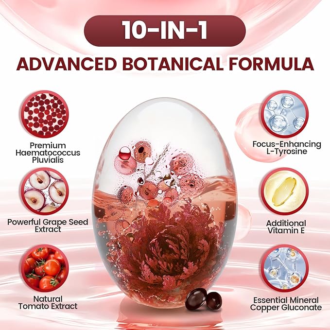 VivoNu Astaxanthin 24mg – Powerful Antioxidant Support for Skin Eyes &amp Immune System – 10-in-1 Formula with Lycopene Grape Seed Vitamin E &amp Zinc – Triple Strength 720 Softgels 3 Bag