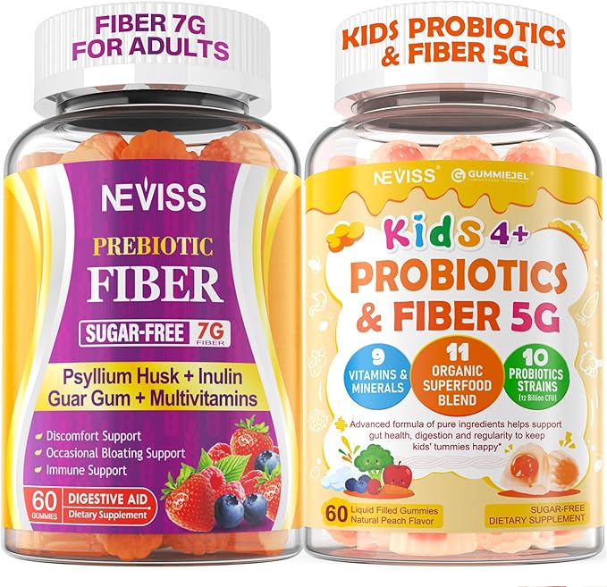 NEVISS Fiber Gummies for Adults &amp Probiotics for Kids Teen + Veggie &amp Fruit Fiber Gummies