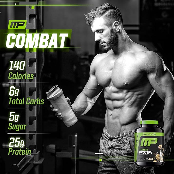 MusclePharm Combat Protein Powder Cookies ‘N’ Cream Flavor Fuels Muscles for Productive Workouts 5 Protein Sources including Whey Protein Isolate &amp Egg Albumin Gluten Free 4 lb 52 Servings
