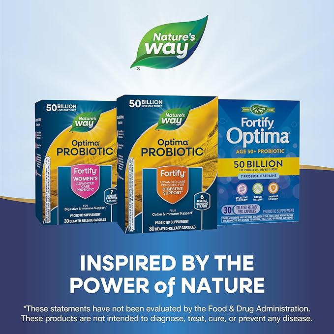Nature's Way Fortify Optima Probiotic for Men and Women 50 Billion Live Cultures 6 Strains Supports Digestive and Immune Health* 30 Capsules (Packaging May Vary)