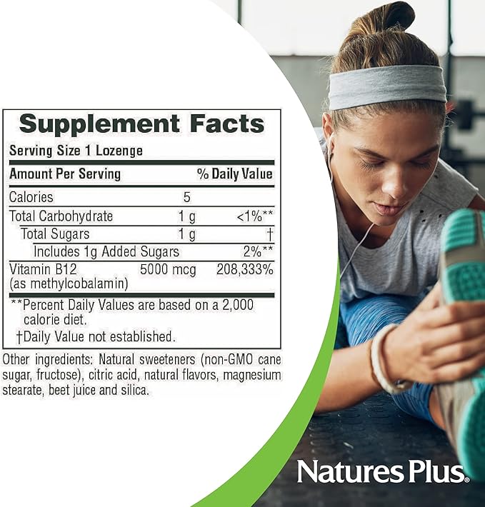 NaturesPlus Shot-O-B12 - 30 Lozenges Wild Berry Flavor - 5000 mcg - Vegan Gluten Free - 30 Servings