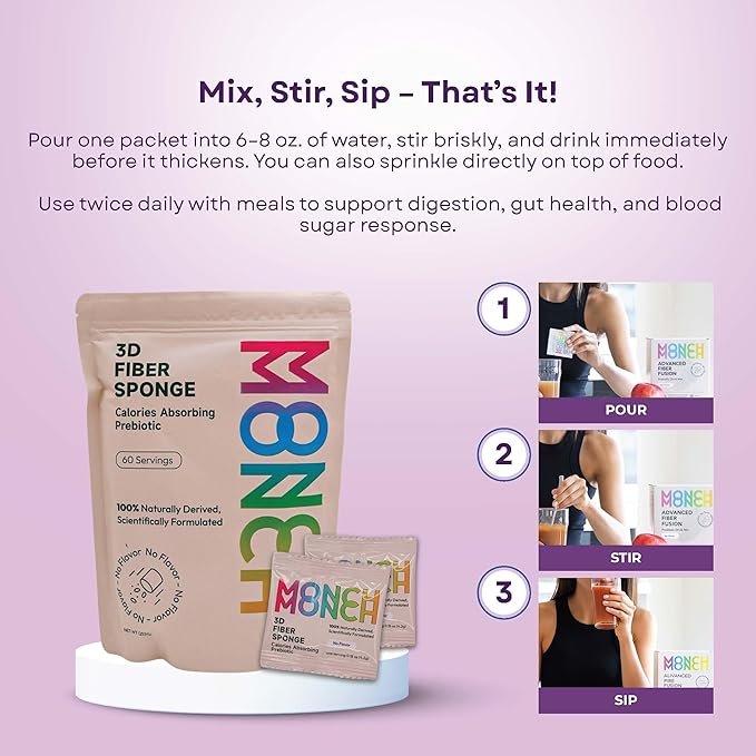 Monch Monch Calorie Absorbing Fiber Sponge – Original One Month Supply – Konjac Gum &amp Prebiotic Fiber Supplement for Gut Health &amp Blood Sugar Support – Vegan Sugar-Free 60 Ct