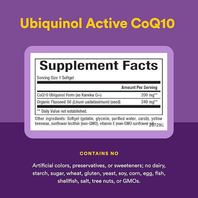Natural Factors Ubiquinol 200 mg - Supports Heart Health &amp Natural Vitality - Antioxidant Support Supplement with Superior Absorption - Energy Support with Flaxseed Oil - 30 Softgels (30 Servings)