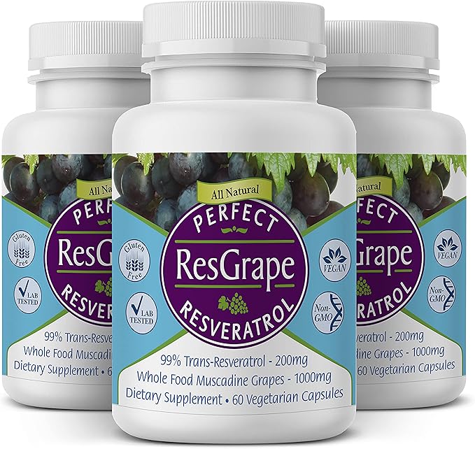 Perfect Supplements – Perfect ResGrape Resveratrol – 60 Capsules – Trans-Resveratrol &amp Organic Muscadine Grapes - 3 Pack