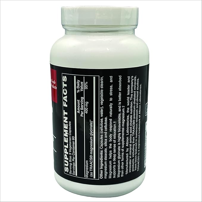 TOUGH-N-TONE Magnesium Glycinate 400 mg Capsules Maximum Absorption Vegan/Vegetarian No Gluten No Soy and No Dairy Free Relaxation