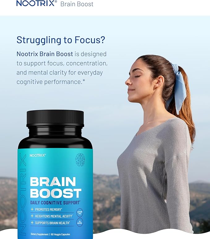 Nootrix Brain Boost Nootropic Supplement | Supports Memory Mental Focus Cognitive Health &amp Energy | Promotes Healthy Mood &amp Brain Function | Ginkgo Biloba &amp DMAE | 180 Capsules