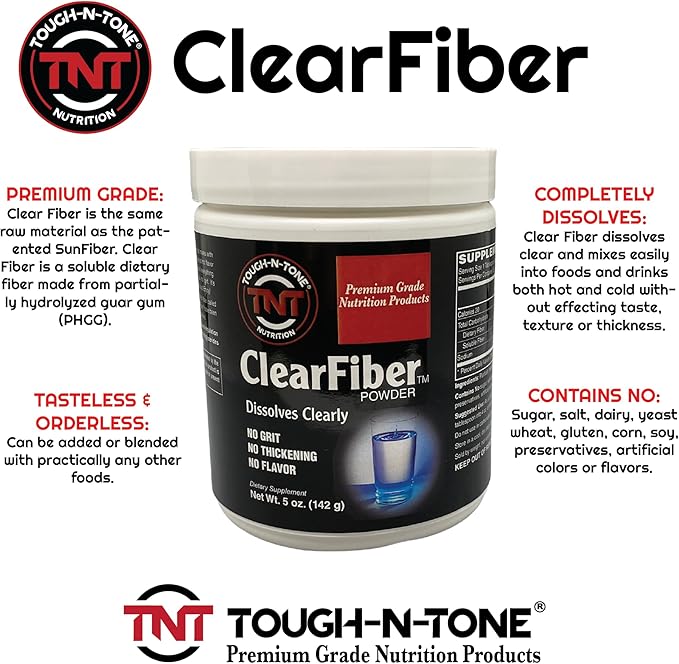 TOUGH-N-TONE ClearFiber Powder – Soluble Fiber with SunFiber® PHGG – Tasteless Odorless Non-Thickening – Supports Digestive &amp Heart Health – Prebiotic