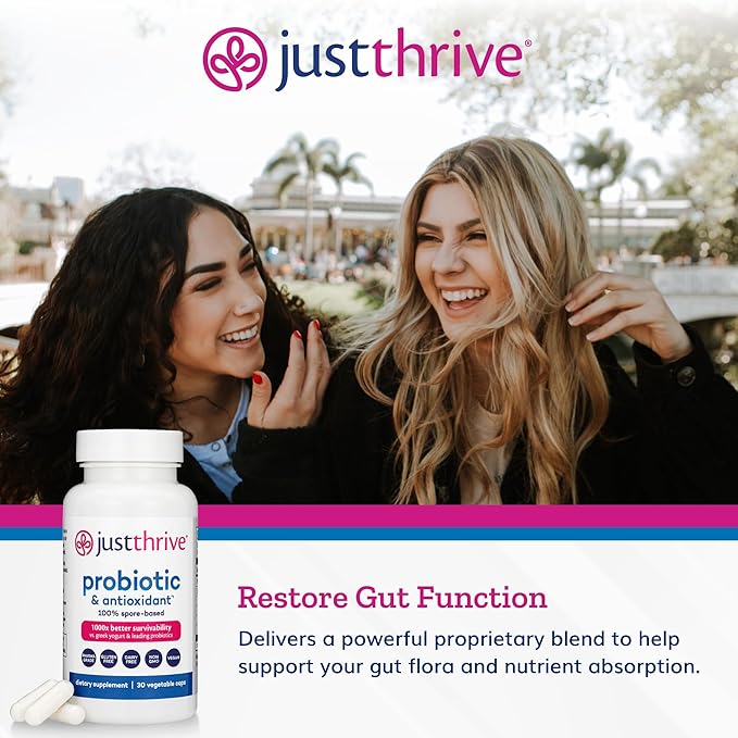 Just Thrive Probiotic &amp Antioxidant 30 Caps &amp Daily Gut Detox 120 Caps Bundle Spore-Based Digestive &amp Immune Support Complete Detox &amp Immune Support - 30-Day Supply
