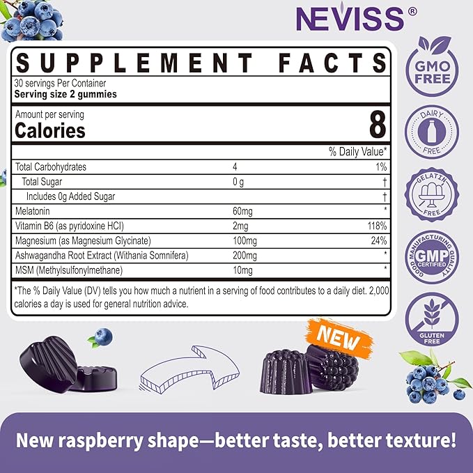 NEVISS Melatonin Vitamin D3 + Vitamin B12 Gummies