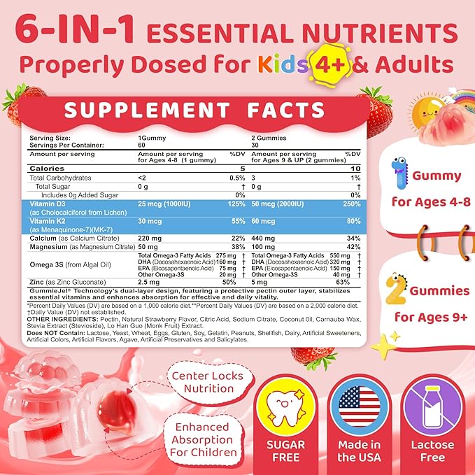 Collagen Peptide &amp Vitamin D3 K2 + Calcium Liquid-Filled Gummies