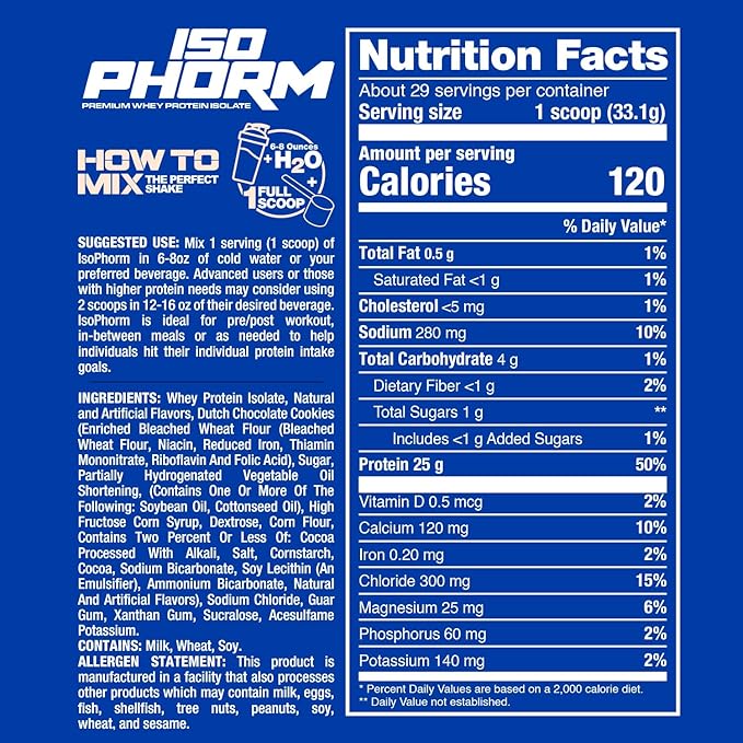 DRAGON PHARMA Isophorm Hydrolized Whey Protein Isolate Fast Absorption Premium Whey Protein Maximize Recovery Great Tasting 25g Per Serving (2 lb Cookies &amp Cream)