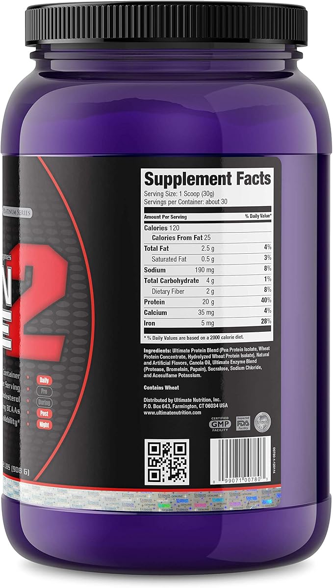 Ultimate Nutrition Vegan Plant Based Protein Isolate Powder - No Sugar and No Lactose - 20 Grams of Protein Per Serving with 100% Naturally Occurring BCAAs Chocolate 2 Pounds