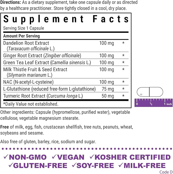 Bluebonnet Nutrition Liver Detox Liver Health* Antioxidant Protection* Soy-Free Gluten-Free Kosher Certified Non-GMO Dairy-Free 60 Vegetable Capsules 60 Servings