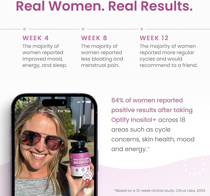 Optify Myo-Inositol &amp D-Chiro Inositol Supplement for Women – 40:1 Ratio Plus Folate and Vitamin D – Support Healthy Hormonal Balance Regular Cycles &amp Ovarian Health – 30-Day Supply
