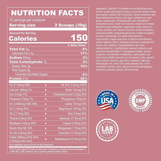 UpNourish Strawberry Banana Vegan Protein Powder 54 Superfoods Powder1.5 Billion CFU Probiotics 21g Plant Based ProteinNo Sugar No Dairy No GMO Dairy FreeMeal Replacement Shake Keto-Friendly Low-Ca
