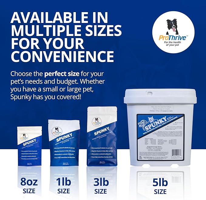 Spunky Digestive Supplement - Probiotics Digestive Enzymes Joint Support for Cats and Dogs | Gut Health | Pet Probiotics for Dogs and Cats - 3lb