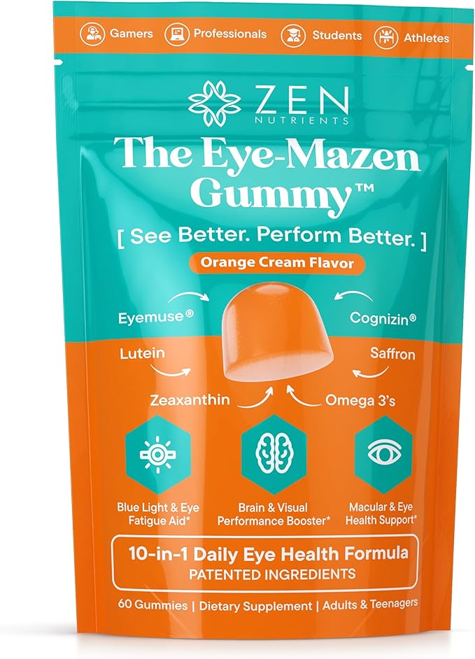 The Eye-Mazen Gummy Eye Vitamins for Vision and Eye Health - Lutein and Zeaxanthin Supplements for Eyes with Omega 3 &amp Vitamin A - Eye Supplements for Adults Kids &amp Seniors