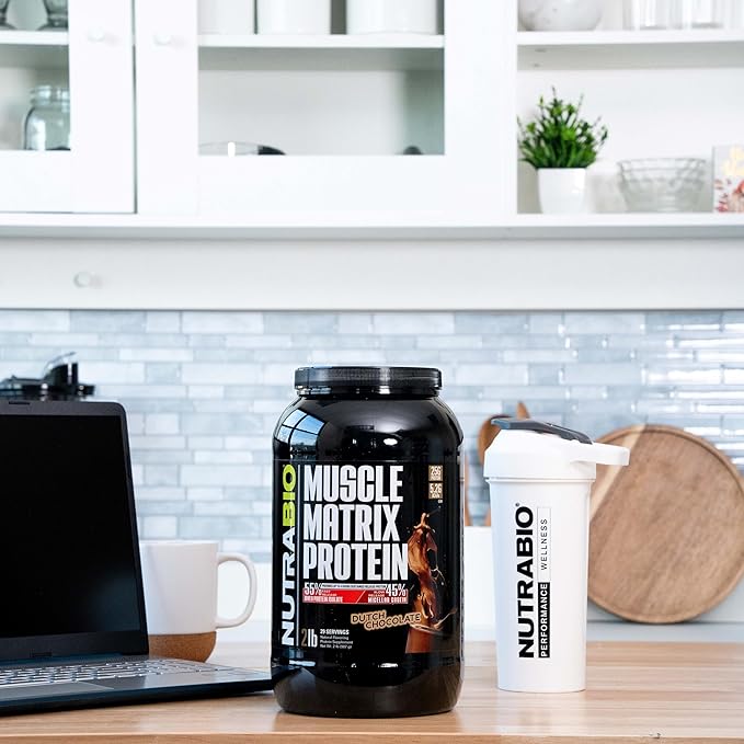 NutraBio Muscle Matrix Protein Powder - 25g of Protein Per Scoop - Whey Isolate and Micellar Casein Combo for Fast and Slow Release - Dutch Chocolate - 2 Pounds 28 Servings