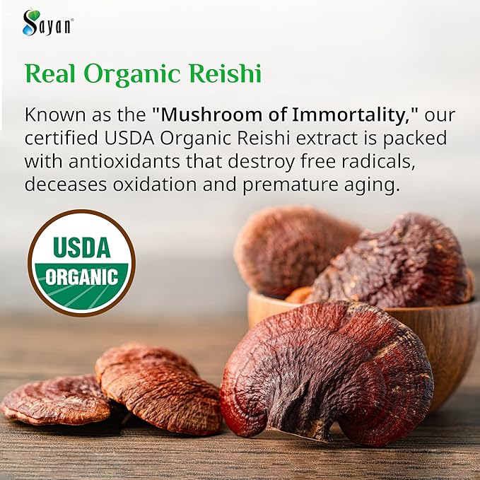 Sayan Reishi Mushroom Extract 90 Capsules/440mg Each – Longevity Vitality Wellness &amp Immune Support Supplement – USDA Organic &amp Vegan – Non-GMO No Fillers or Additives – Always Pure and Po