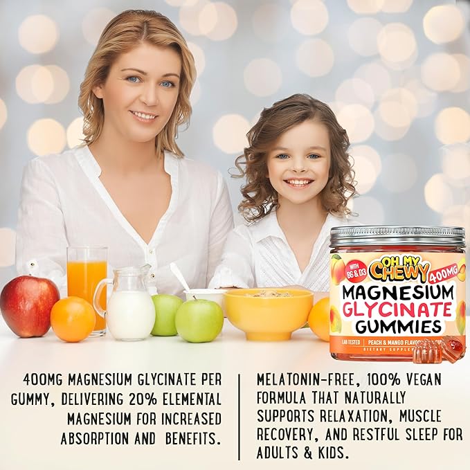 Magnesium Gummies Bundle – 2 Bottles (60 Each) – Apple Kiwi &amp Peach Mango