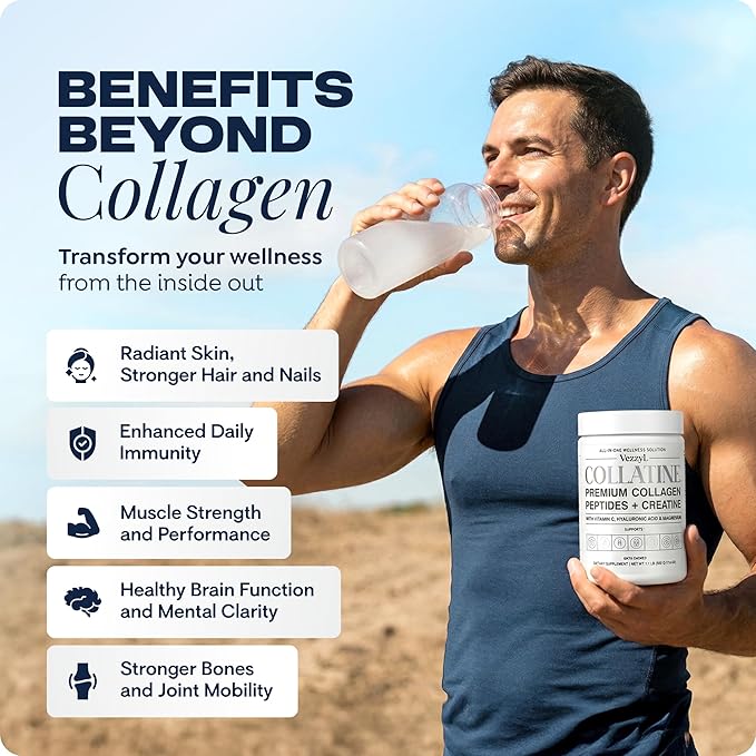 Collatine - Premium Collagen Peptides + Creatine with Vitamin C Hyaluronic Acid and Magnesium for Skin Hair Nails Bone &amp Joint Muscle Immune and Cognitive Aid (1.1 LB (500 G/17.6 OZ)
