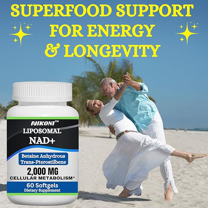 Nikoni Liposomal NAD+ 2000 mg with TMG and Pterostilbene Supports Healthy Aging-120 Softgels