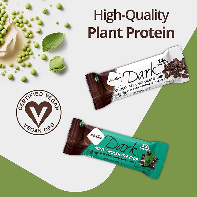 NuGo Dark Chocolate Peanut Butter Cup 12g Protein Bar Vegan Gluten Free Non-GMO Kosher Pareve 12 Count