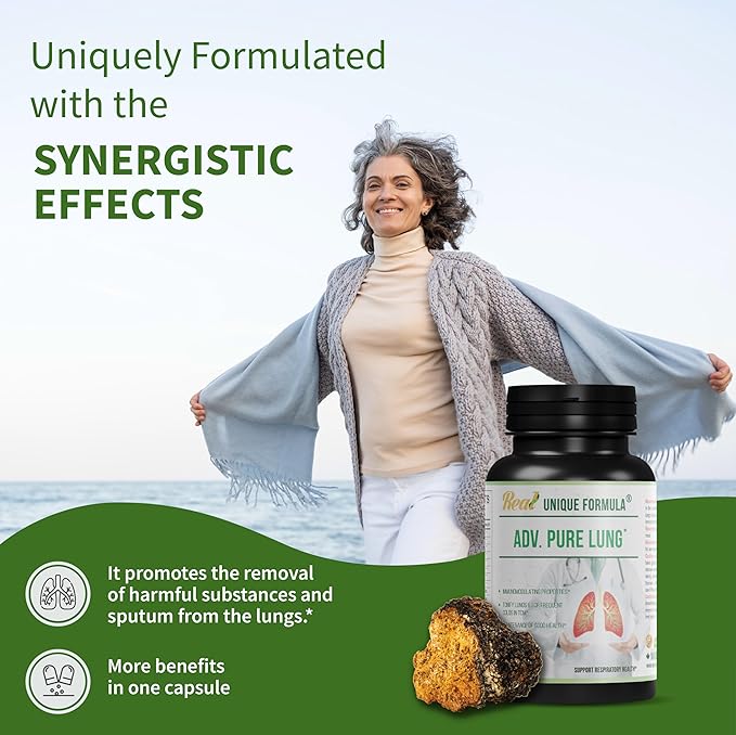 Adv. Pure Lung | Lung Cleanse and Detox | Herbal Respiratory Supplement for Lung Support with Chaga Mushroom Curcumin Turmeric Honeysuckle Flower Astragalus Quercetin Pomegranate