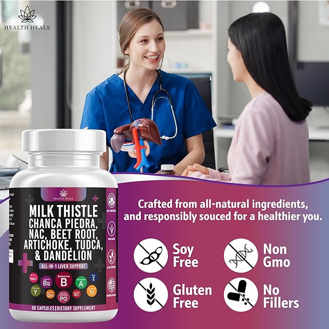Milk Thistle NAC Chanca Piedra Beet Root Artichoke Dandelion Root - Liver Supplement Plus Astragalus TUDCA Choline &amp Ginger- 120 Count