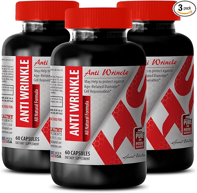 Anti-Wrinkle Supplement - Turmeric Touch Anti-Wrinkle Aloe Vera Collagen-Rich Blend Hyaluronic Acid Moisture Natural Anti-Wrinkle Blend Green Tea Infusion Grape Seed Glow 3Bot