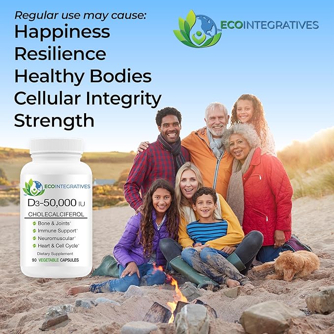 EcoIntegratives Vitamin D3-50000 IU Cholecalciferol Helps Maintain Healthy Bones &amp Teeth Bone Density Muscles Cardiovascular Neuromuscular Immune Support Non-GMO Allergy Free 90 Capsules