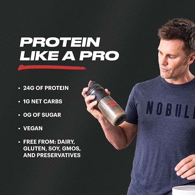 TB12 Plant Based Protein Powder by Tom Brady 24g of Vegan Pea Protein Low Sugar Low Carb Non-GMO Meal Replacement Keto Friendly Paleo Sugar Free Chocolate Flavor (30 Servings/2.25lbs)