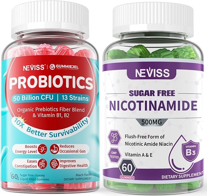NEVISS Sugar Free Nicotinamide 500mg Gummies + Sugar Free Probiotics Gummies