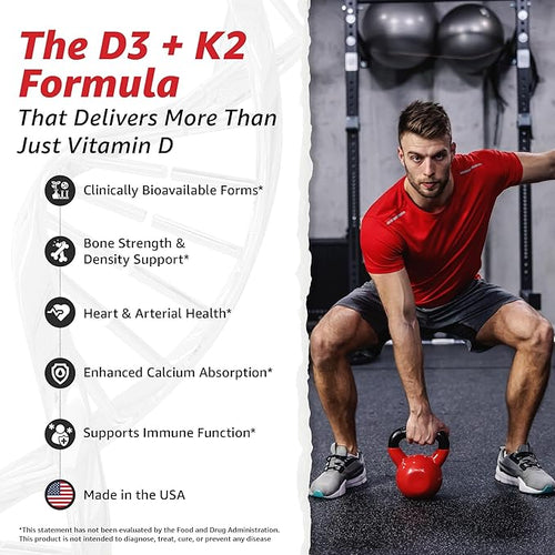10X Health Vitamin D3 5000 IU &amp K2 MK7 - Menaquinone 7 High-Potency D3 K2 Vitamin Supplement for Bone Health Heart and Teeth - 125 mcg Vitamin D &amp 90 mcg Vitamin K2-60 Capsules