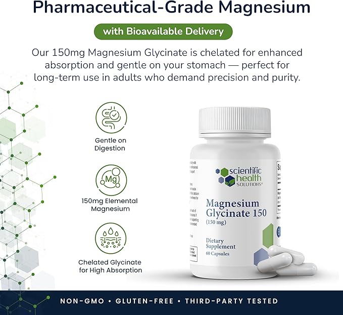 Magnesium Glycinate 150 mg – High‑Absorption Magnesium for Heart Bone &amp Muscle Health – Supports Leg Cramps &amp Cardiovascular Function – Gentle on Stomach (3-Pack)