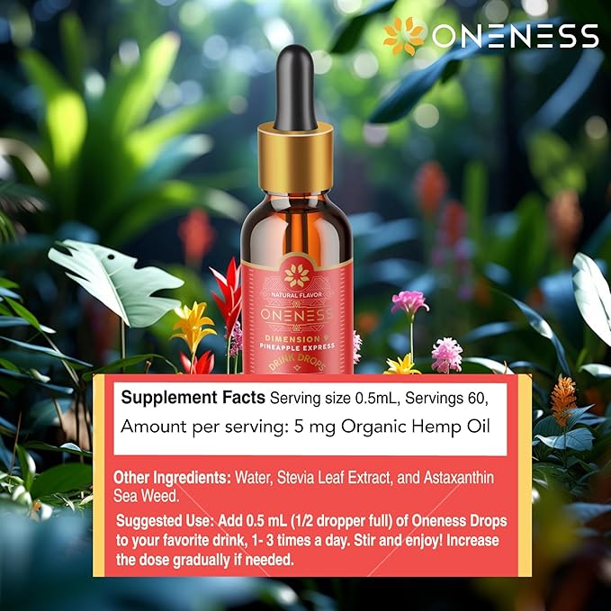 Fast-Acting Mood &amp Focus Drops | Water Soluble Astaxanthin Hemp Extract | Add to Any Drink or Mocktail | Liquid Antioxidant &amp Adaptogen | 60 Servings | Sugar-Free | Bliss + Oneness®