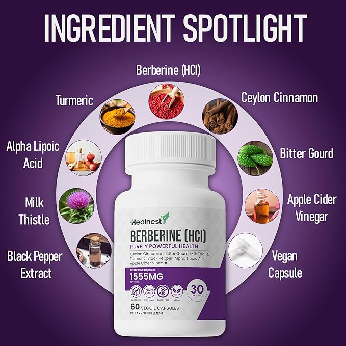 Berberine HCl 500 mg with Ceylon Cinnamon Turmeric Milk Thistle Bitter Gourd &amp Alpha Lipoic Acid - Non-GMO Gluten Free Vegan Capsules - 60 Count