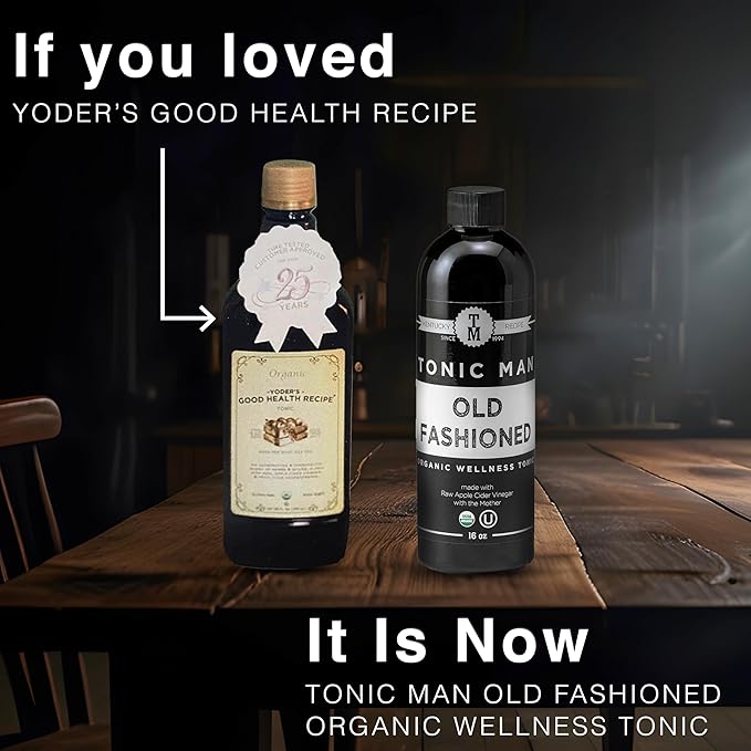 Tonic Man Old Fashioned Organic Wellness Herbal Tonic Made with Raw Apple Cider Vinegar Organic Herbs and Spices Energize Body | Immunity Booster Non-GMO 16oz Bottle (Pack of 2)