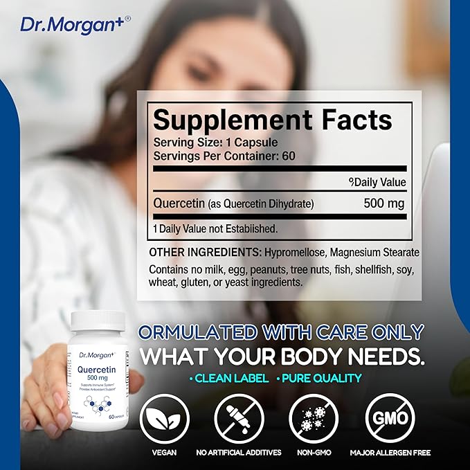 Dr. Morgan Quercetin 500mg Supplement-Bioflavonoid Antioxidant for Immune Support &amp Cellular Health-Natural Supplement-Made in Canada-60 Capsules