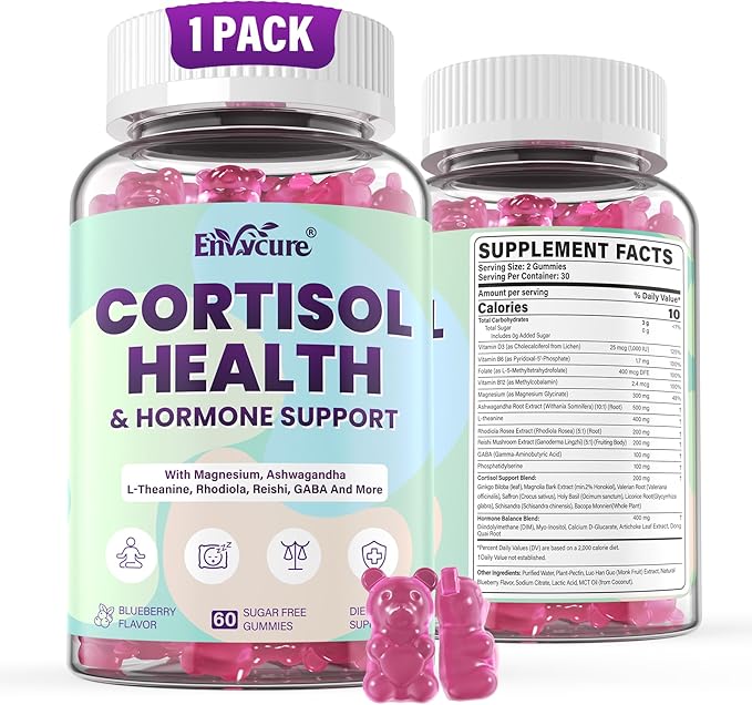 Cortisol Supplements for Women &amp Men Cortisol Reducer Gummies w/ Magnesium Ashwagandha L-Theanine Rhodiola Reishi 24 IN 1 Cortisol Detox Manager for Calm Mood Focus &amp RelaxationVegan