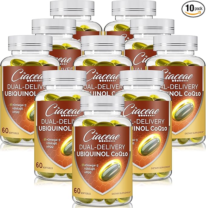 Ubiquinol CoQ10 600 MG Softgels with Omega-3 &amp Shilajit &amp PQQ Advanced Dual-Delivery Coenzyme-Q10 Active CoQ10 Ubiquinol Supplement for Fertility Antioxidant Heart Brain &amp Energy 600