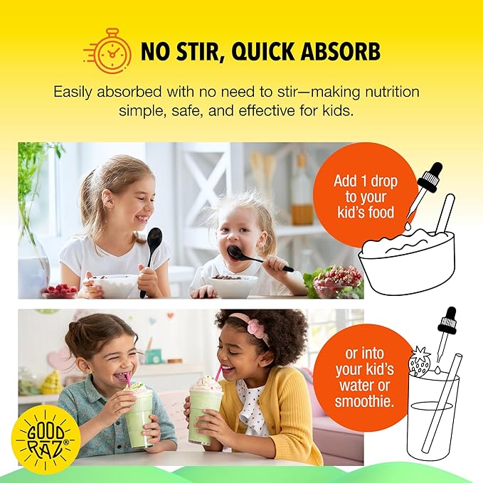 Good Rāz Vitamin D3 Drops for Kids 0.17 fl oz (5 ml) – Taste Free Liquid Dietary Supplement for Kids – Non-GMO Gluten-Free Kosher Daily Liquid Vitamin in Easy Dropper Bottle