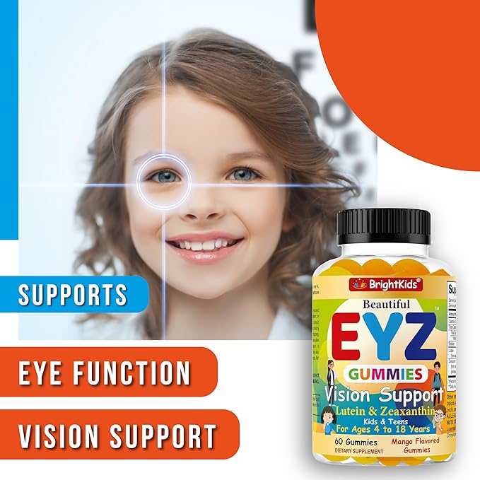 BrightKids Eye Health Gummies for Kids &amp Teens – Lutein &amp Zeaxanthin Vision Support – Vegan Non-GMO Eye Vitamins for Screen Time – Tasty Mango Flavor – 60 Gummies