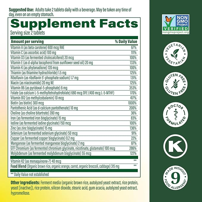 MegaFood Women's Advanced Multivitamin for Women - Doctor-Formulated With Iron Choline Vitamin D Vitamin C &amp Zinc - Brain Health - Immune Support - Non-GMO - Vegetarian - 120 Tabs (60 Servings)