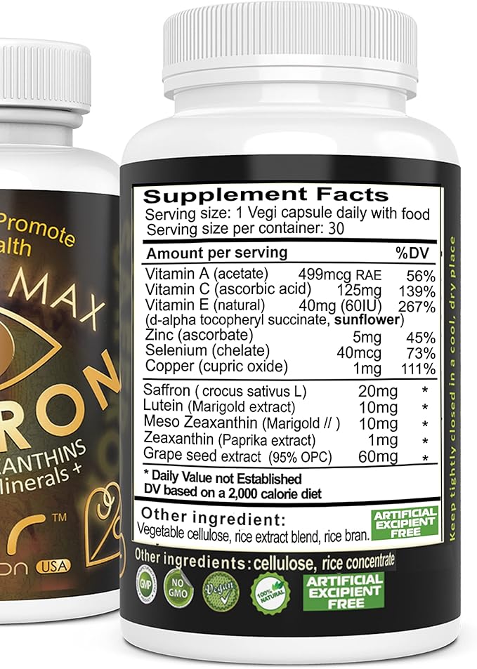 EXIR Eye Vitamins Combo Pack (2 Bottles) – Eye Vitamins Supplement - with Lutein Saffron Astaxanthin Zeaxanthin – 60 Capsules