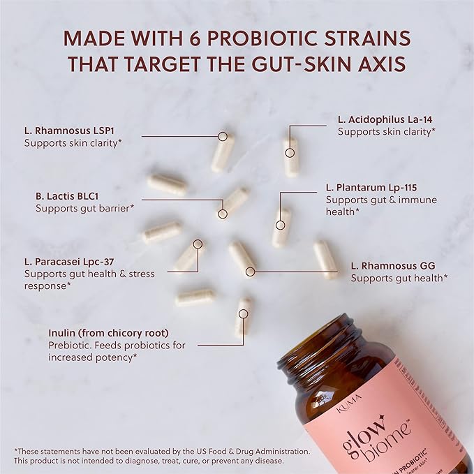 Kuma Glow Biome Clear Skin Probiotics + Prebiotic Capsules 60Ct.