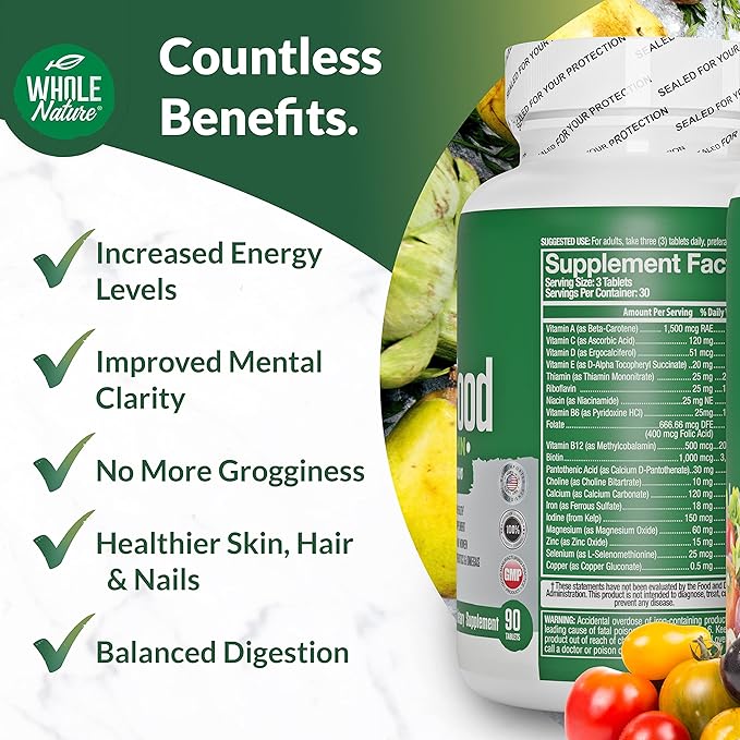 Whole Food Multivitamin for Men and Women (2PACK): Whole Nature Daily Superfood Vitamins Plus Minerals Digestive Enzymes Probiotics and Omegas. Plant Based Multi Vitamin Non GMO Gluten Free