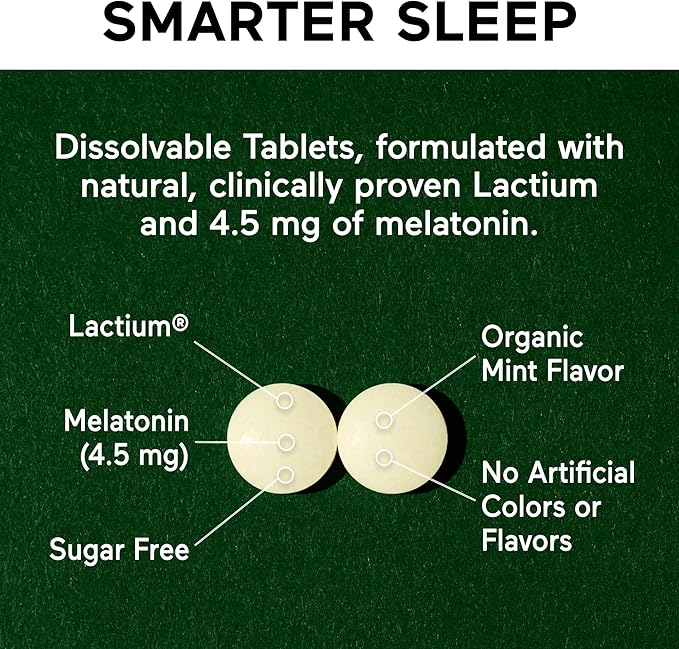 SMARTERNUTRITION Smarter Sleep Melatonin Dissolvable Tablets 4.5 mg + Natural Clinically Proven Lactium® for Sleep &amp Stress Support - Mint Flavor Melatonin Tablets - Non-GMO-60 Count[30-Day Supply