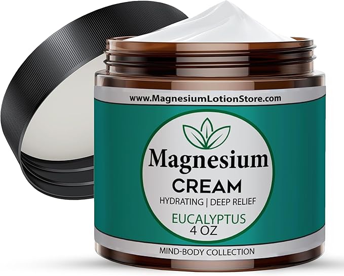 Magnesium Cream with Eucalyptus Scent Topical Cream for Sleep Leg Cramps &amp Pain Muscle Relaxation Calm Moisturizing Supplement with Coconut Oil Shea Butter Aloe 4oz USA Made